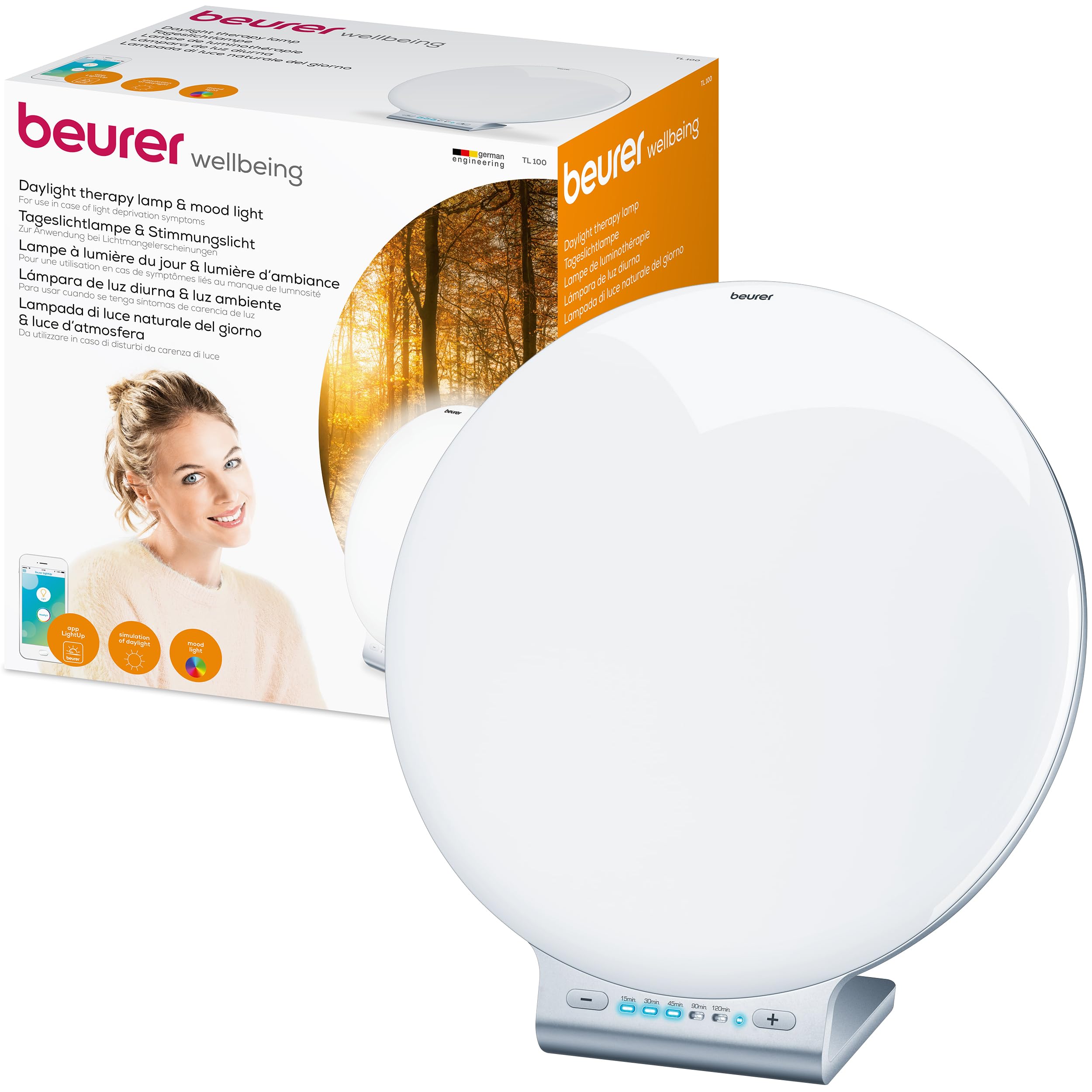 Beurer TL 100 Lampada SAD che simula la Luce Naturale del Giorno con doppia funzione luce da ambiente e connettibile con l'app Beurer LightUp