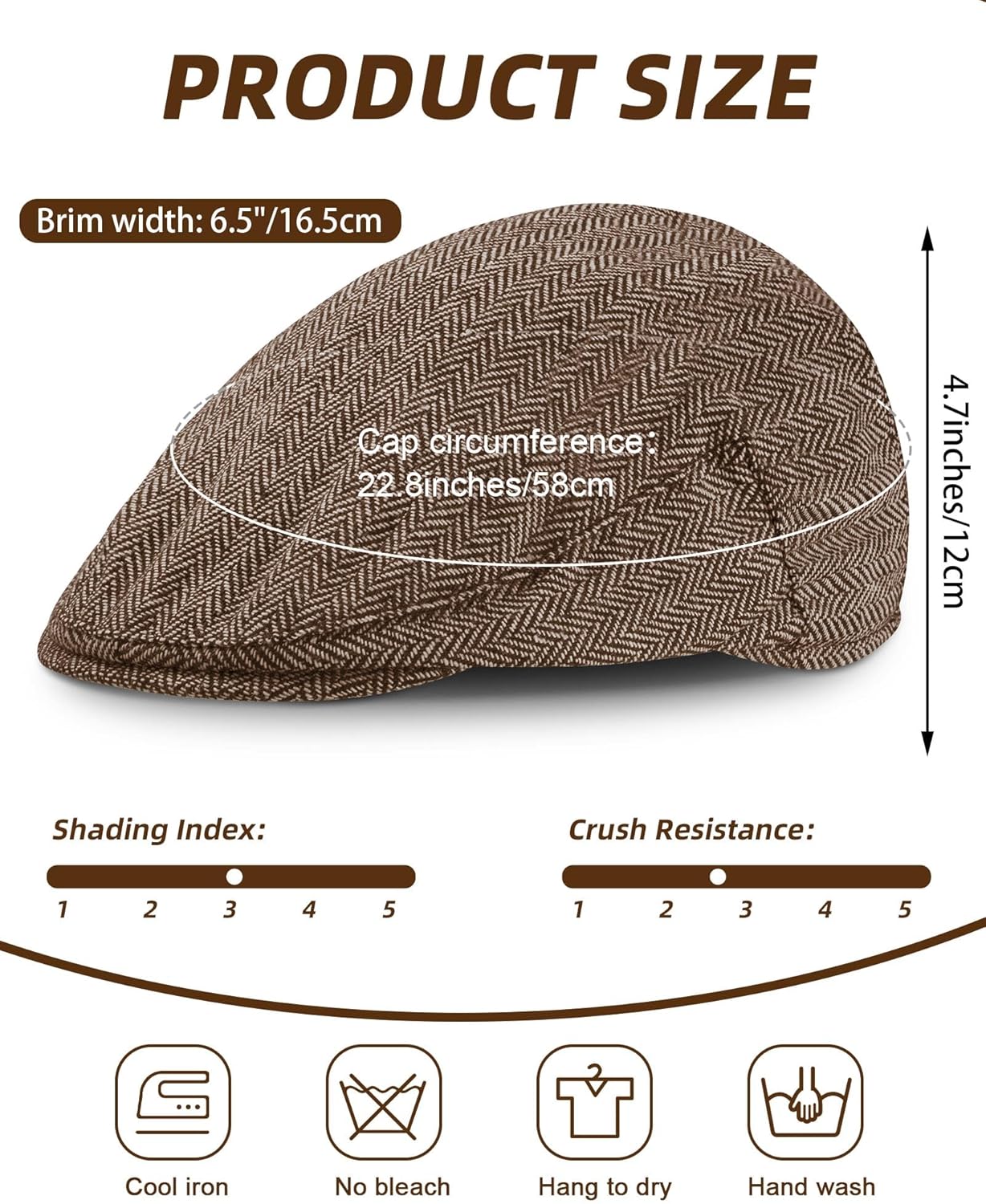 Foaincore 12 Pack Men's Newsboy Cap, Adjustable Flat Newsboy Hat for Men Wool Blend Cabbie Driving Cap for Daily Outdoor Use - Image 3