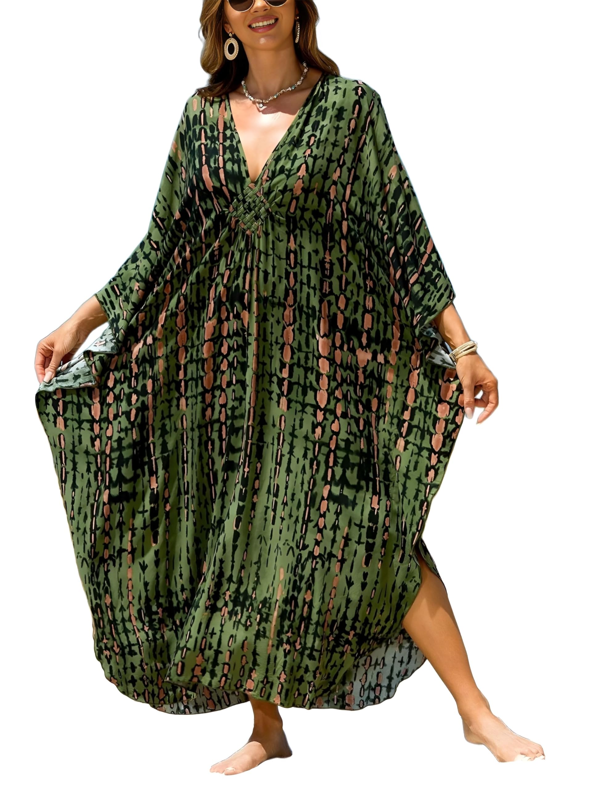 Kaftan Dresses for Women Plus Size V-Neck Moo Moos Batwing Kaftan Beach Dress Bathing Suit Cover-Up Loungewear