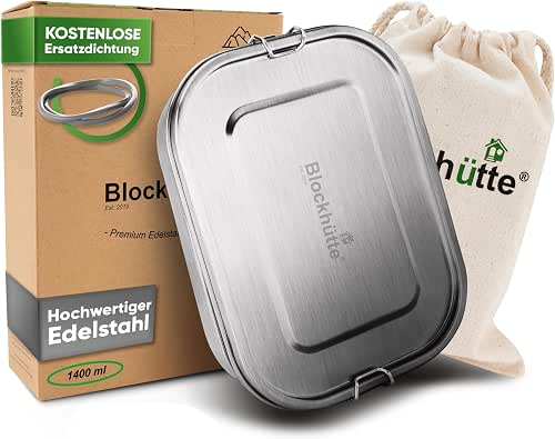 Blockhütte Premium Edelstahl Brotdose I 1400ml I Inkl Austauschdichtung und