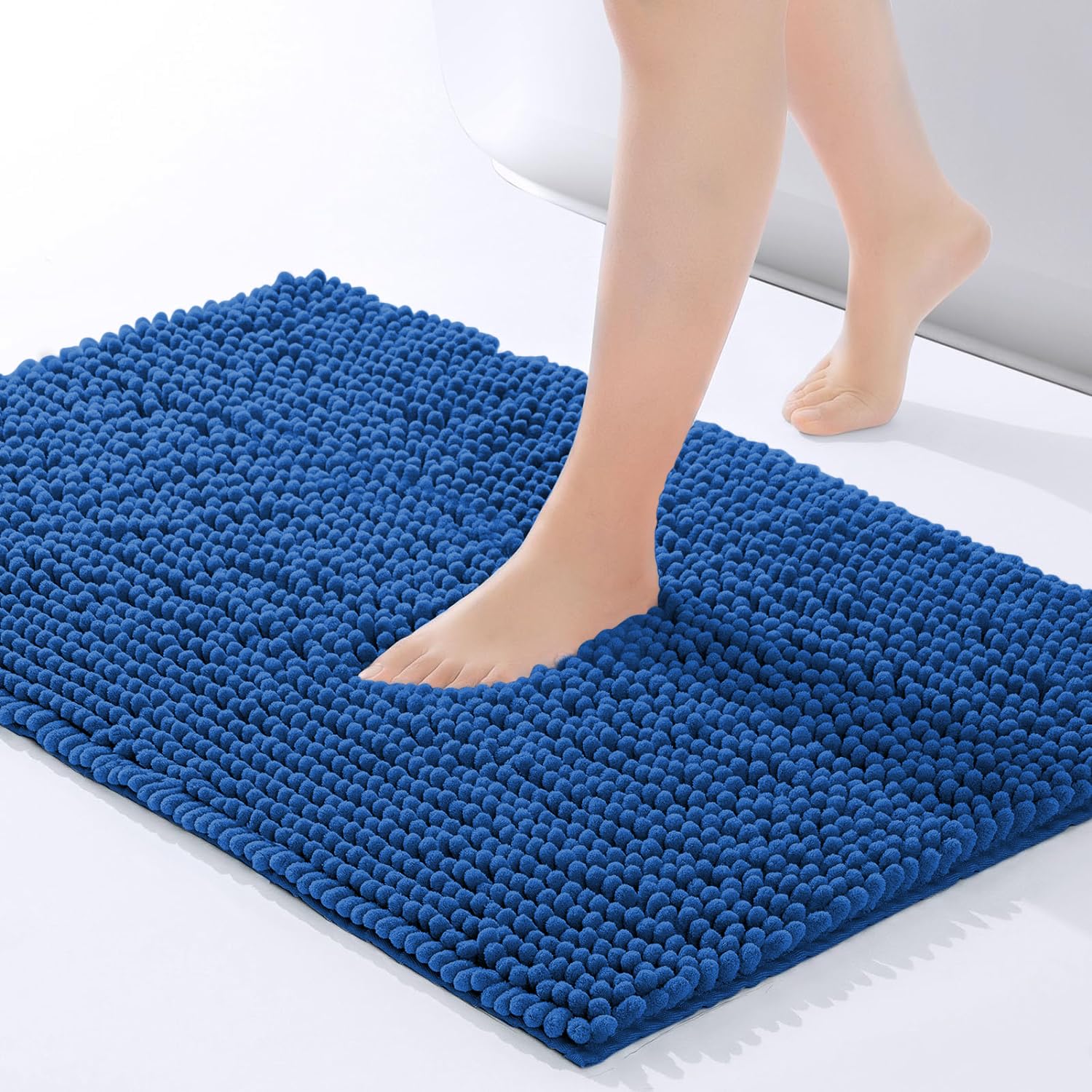 Imperial Rooms Bath Mat Non Slip Anti Mould – Navy Chenille Shower Mat 50 x 80 cm Machine Washable Bathroom Mat Extra Soft Fluffy Super Absorbent Bath Mats — image 1