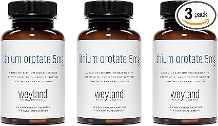 Weyland: Lithium Orotate - 5mg of Elemental Lithium (as Lithium Orotate) per Vegetarian Capsule (3 Bottles)