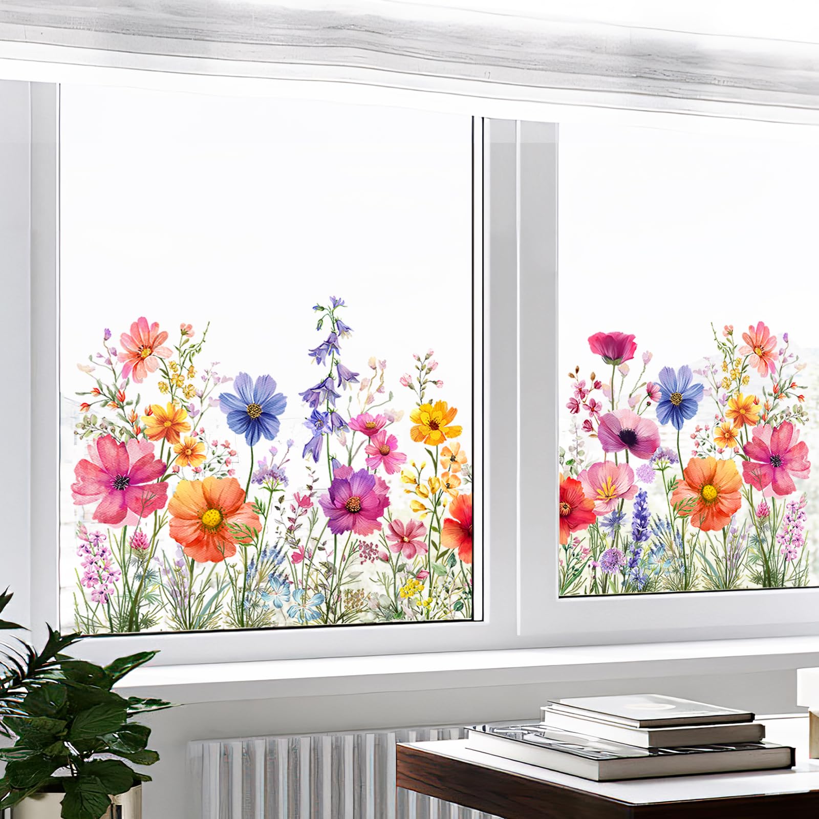 Tanlaby Fleurs Colorées Autocollants Fenetre Printemps Fleurs Stickers Fenetre Anti-Collision Réutilisables Statiques Double Face pour Chambre à Coucher Maison Le Salon et Les Portes Fenêtres