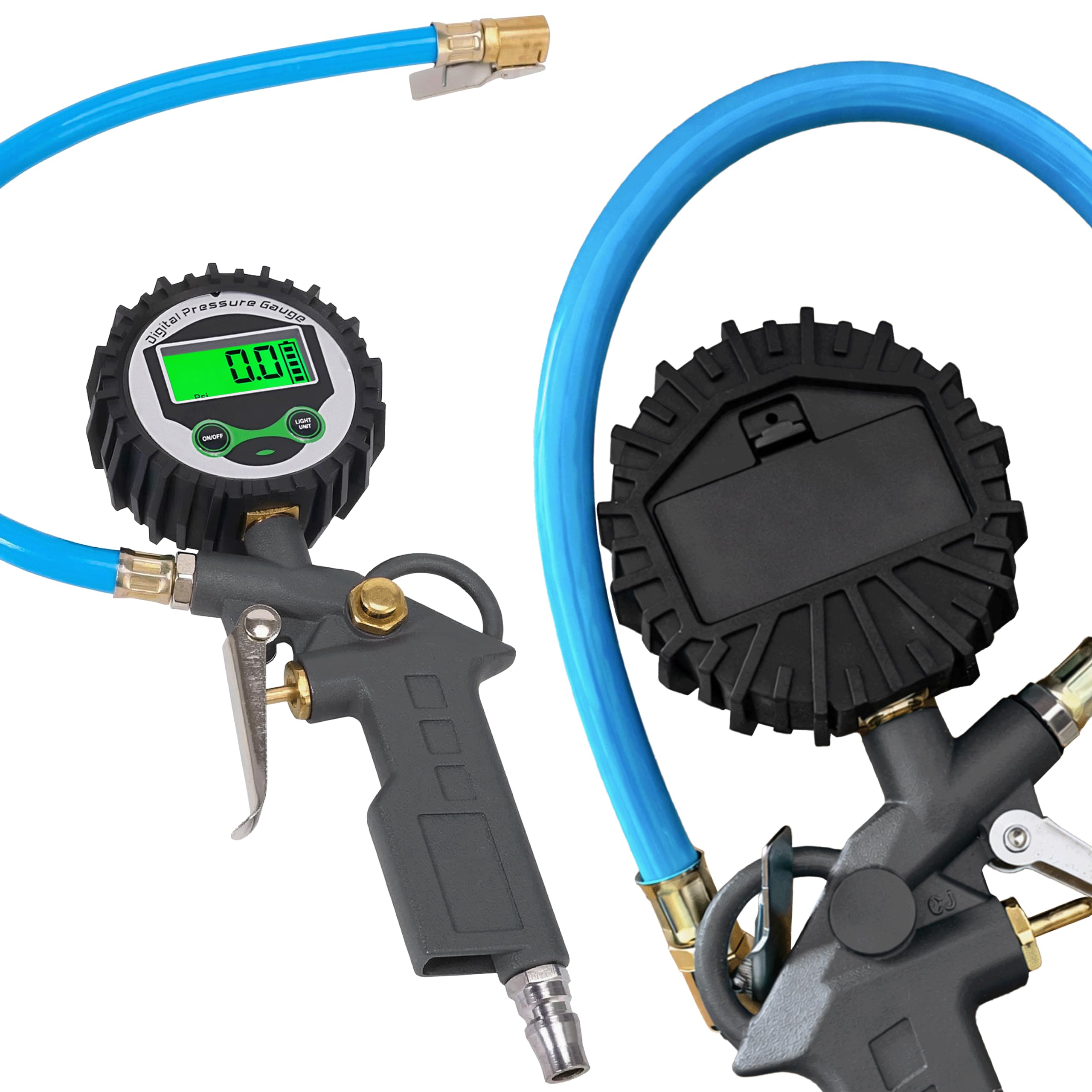 KRUMAD Misuratore di pressione dell'aria digitale, pistola ad aria compressa con LCD, campo di misurazione del manometro 0-16 bar, manometro ad aria compressa, gonfiatore pneumatico con corpo in