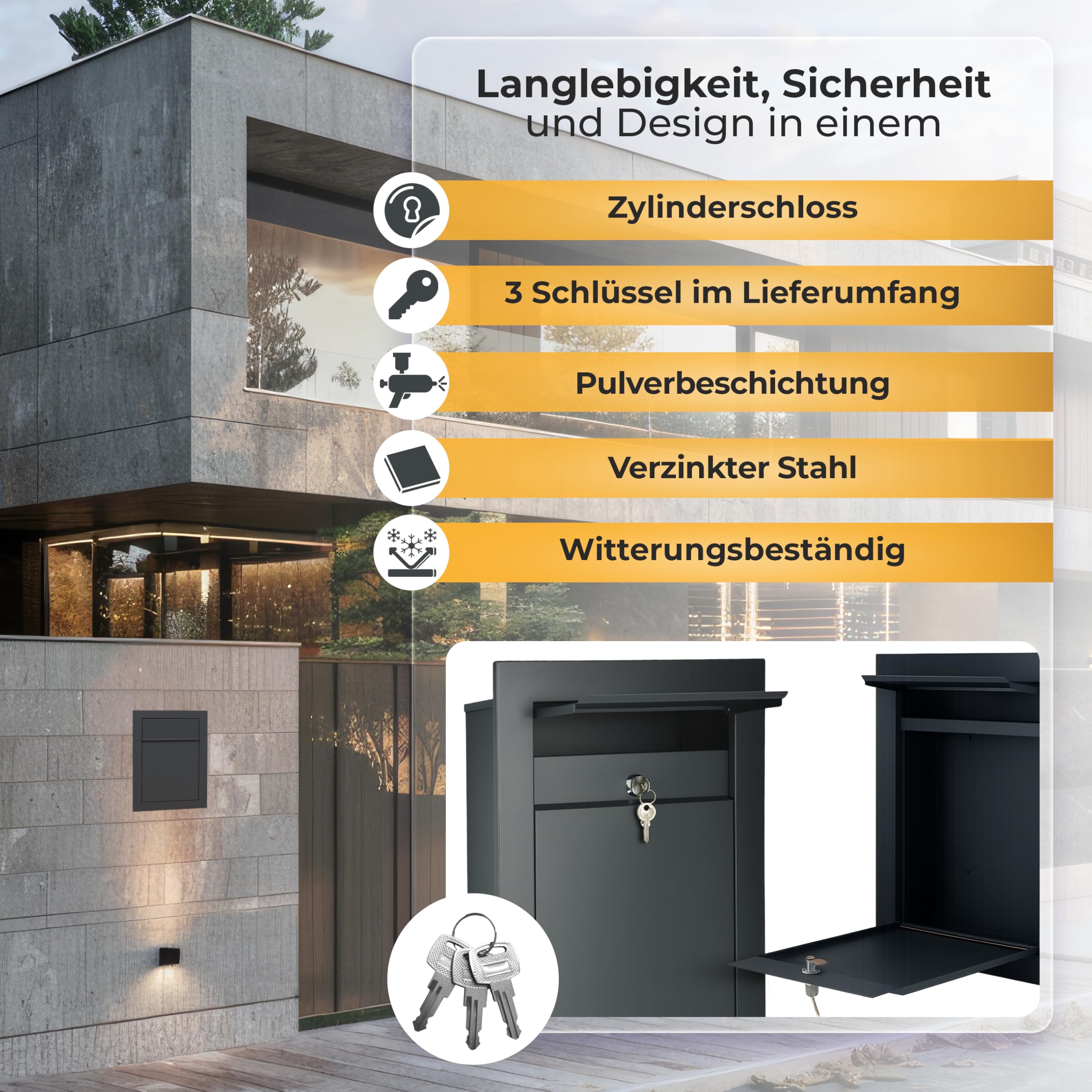 Unterputz Briefkasten Einbaubriefkasten RAL7016 Anthrazit flächenbündig