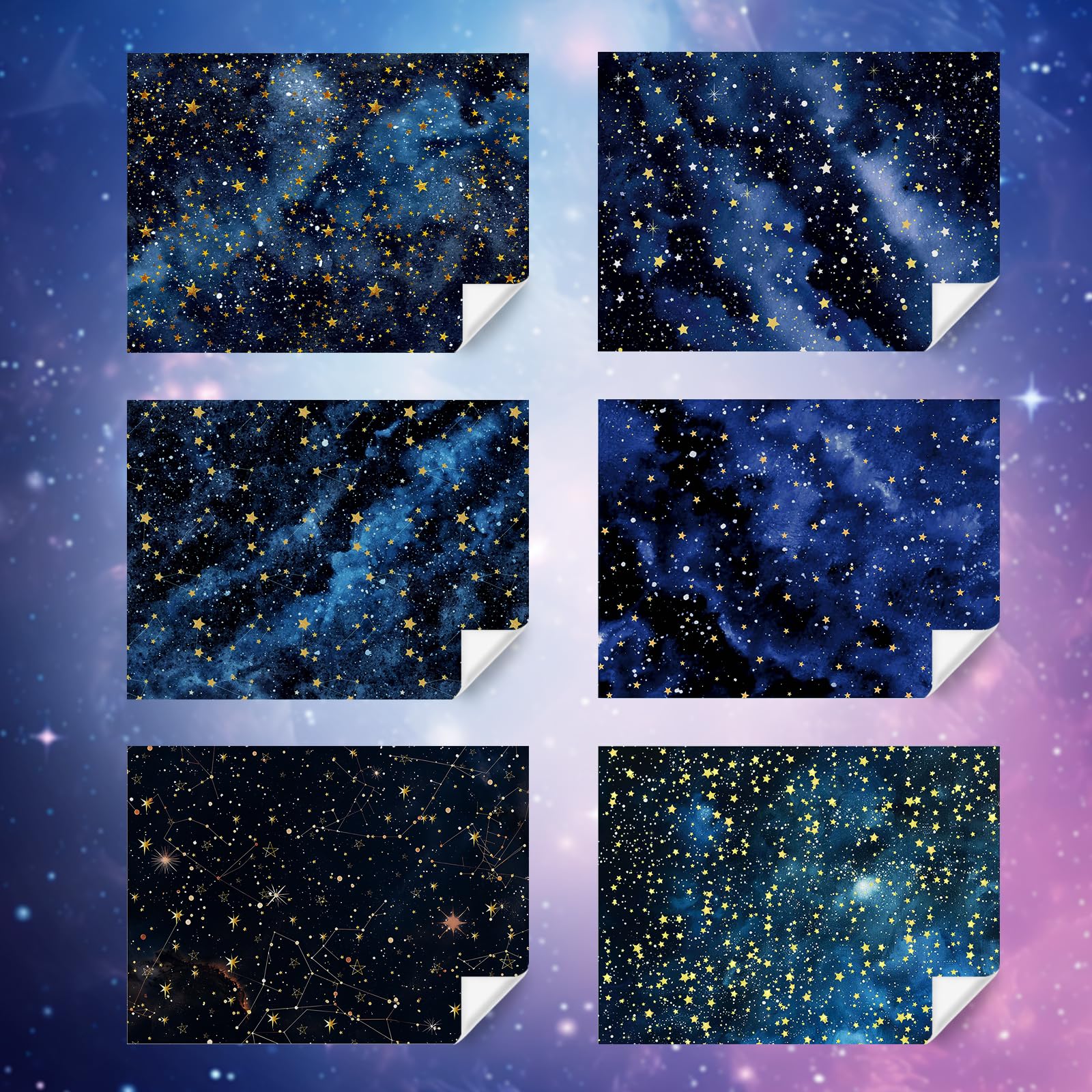 Amazon | 銀河ギフトラッピングペーパー6枚、水彩画 夜空 星雲 星