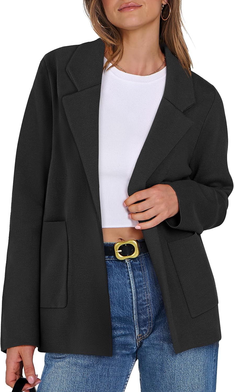 ANRABESS Womens Sweater Blazer 2025 Fall Cardigan Chunky Knit Jacket Coats