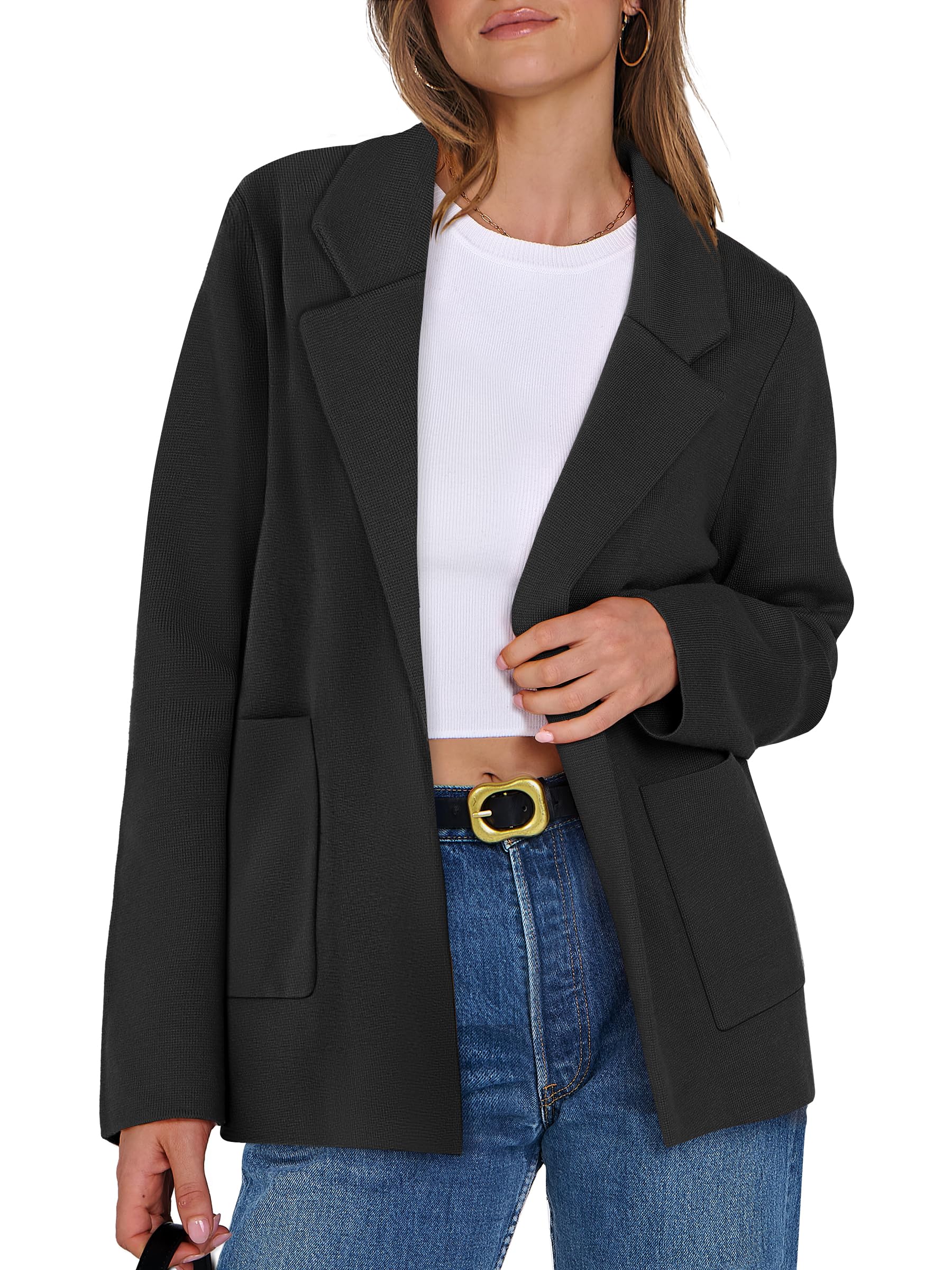 ANRABESS Womens Sweater Blazer 2025 Fall Cardigan Chunky Knit Jacket Coats