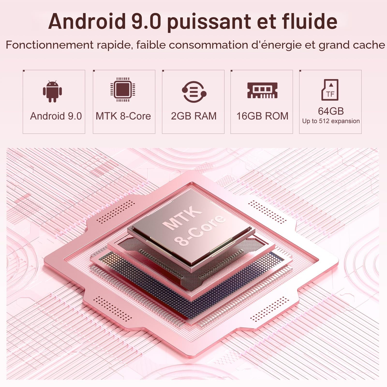 Lecteur MP3 avec Bluetooth et WiFi, Oilsky 80GB 4'' Android 9.0 Lecteur de Musique, MP4 à écran Tactile 1080P, Mp3 Portable avec Spotify, Audible, Deezer (Rose)