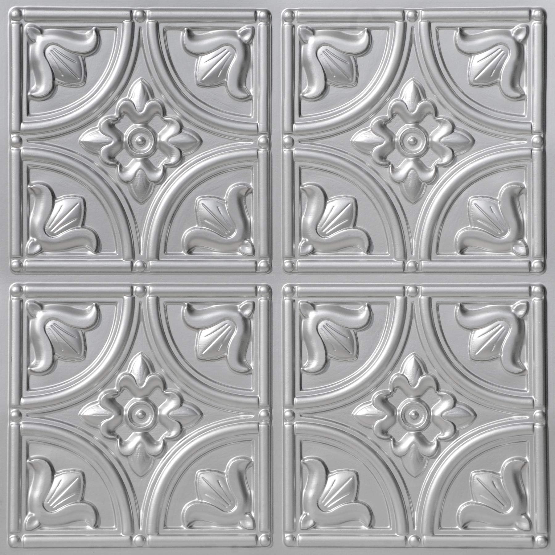 From Plain To Beautiful In Hours 148 Tiny Tulips PVC 2' x 2' Glue-up Ceiling Tile (Covers / 100 sq.ft), Siver, 25 Piece