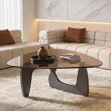 Small Triangle Coffee Table for Living Room, Modern Geometric Design, Black Wood Base with Smoked Glass Top, Minimalist Sofa Side Table, Ideal for Small Spaces,31 Inch