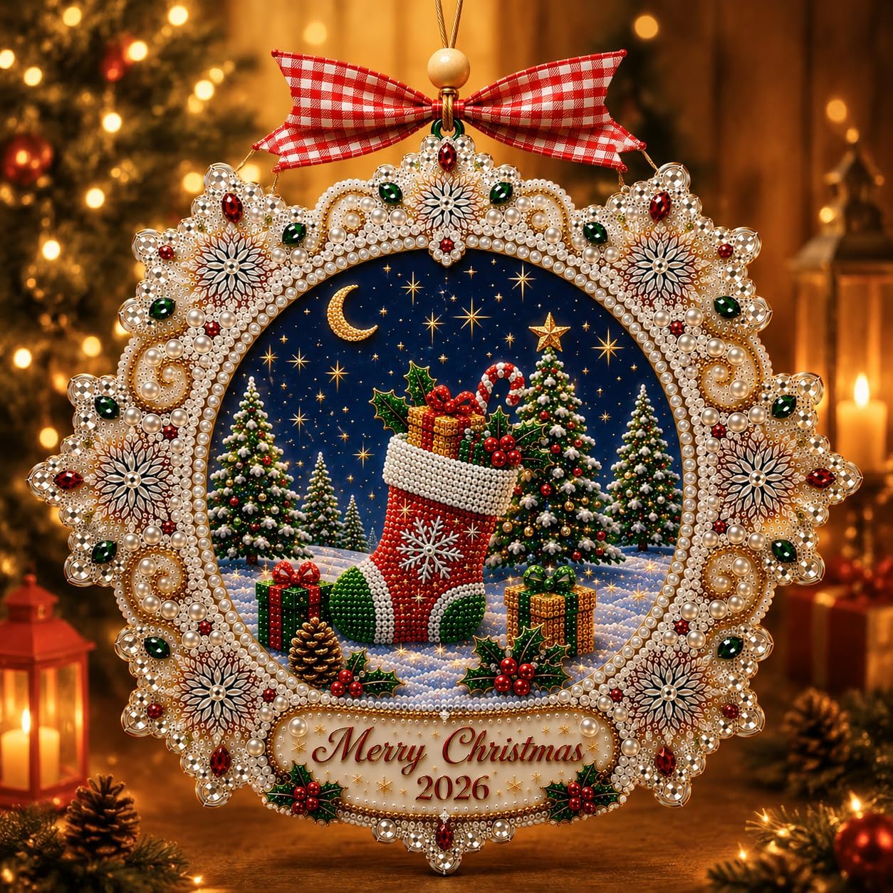 Christmas Pearl Diamond Painting Suncatcher Kit, for Kids & Adults