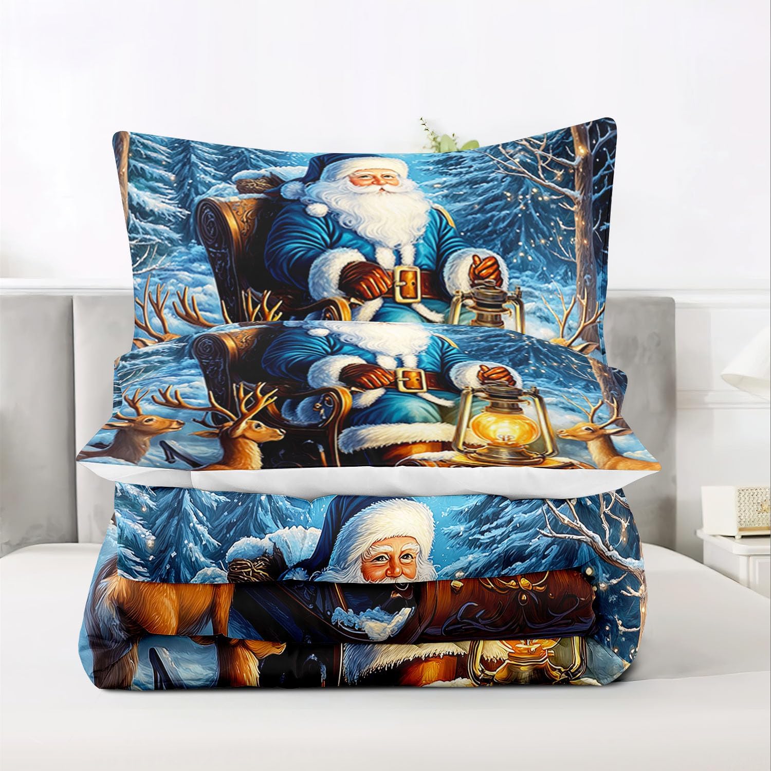 Raphus cucullatus Christmas Bedding Queen,Christmas Comforter Set,Santa Claus Decor Holiday Bedding Winter Quilt,Santa Claus Comforter Set,Snowflake Navidad Quilt Set,Cute Reindeer Quilt