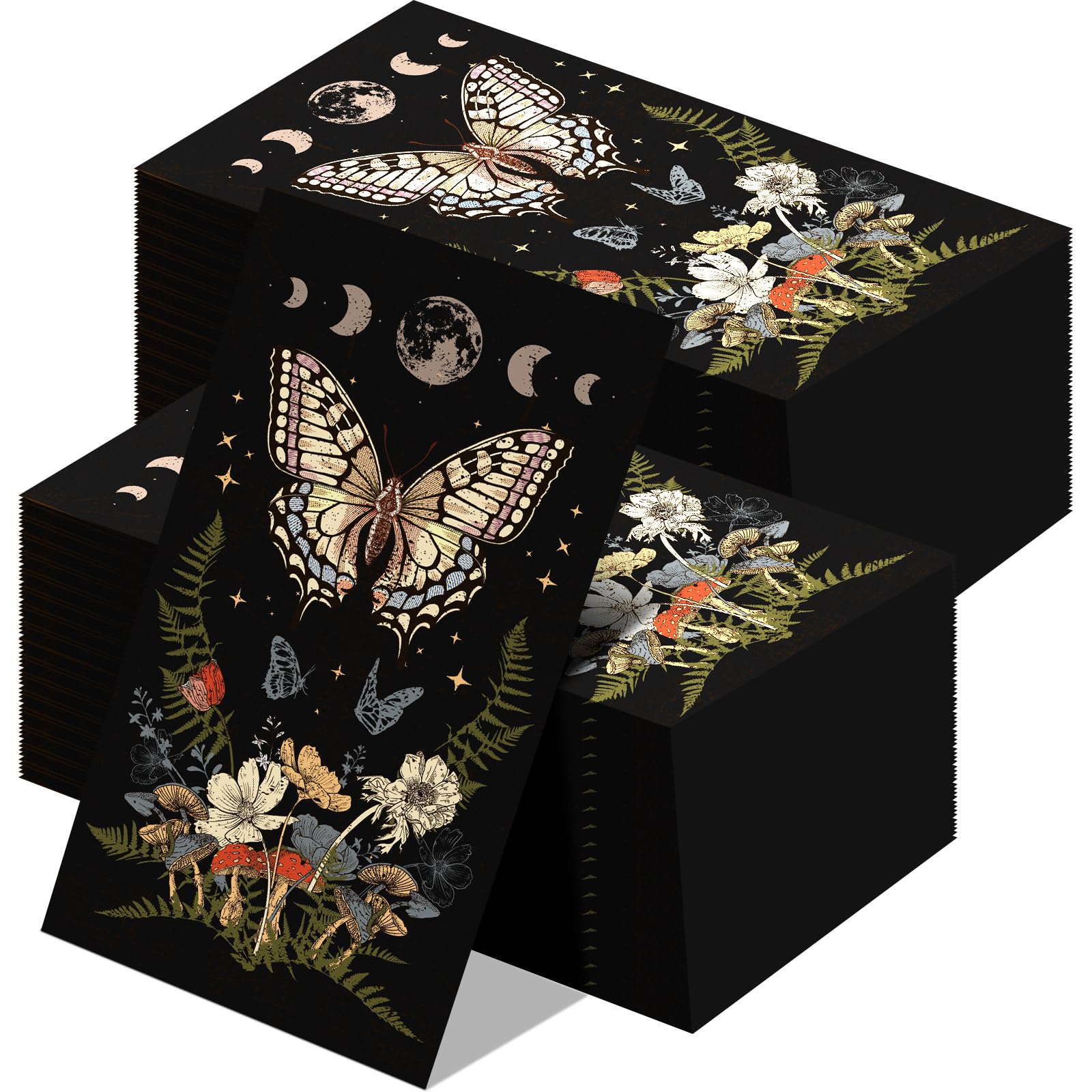 200 Pcs Butterfly Mushroom Guest Napkins 2 Ply Disposable Vintage Guest Paper Towels Butterfly Mushroom Woodland Moon Cocktail Hand Napkins for