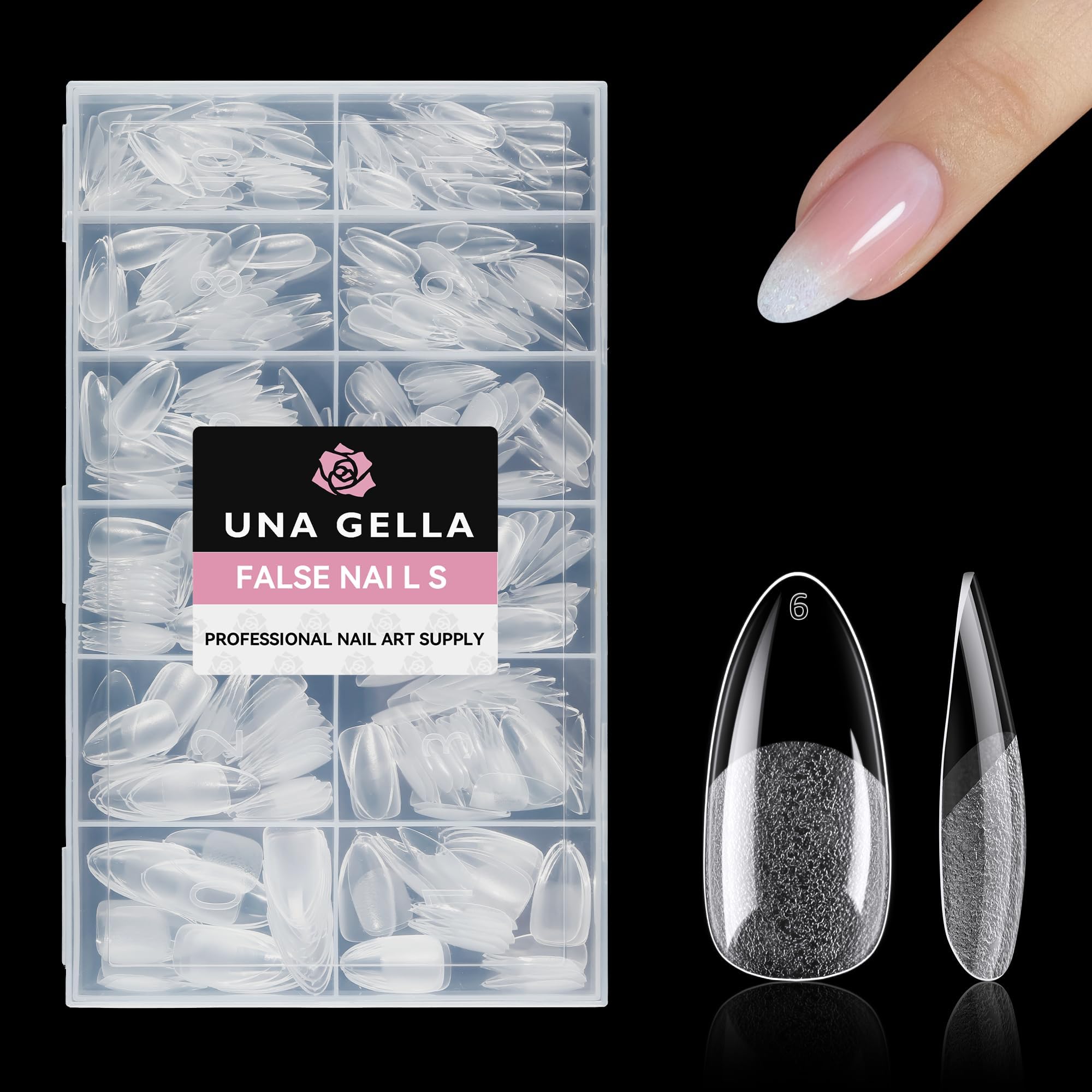 504Pcs Medium Pointed Almond Nail Tips, Pre-shape Almond Gel Nail Tips Half Matte Full Cover Acrylic Clear Press on Fake Nails Tips for Nail Extension Nail Art DIY Salon 12 Sizes