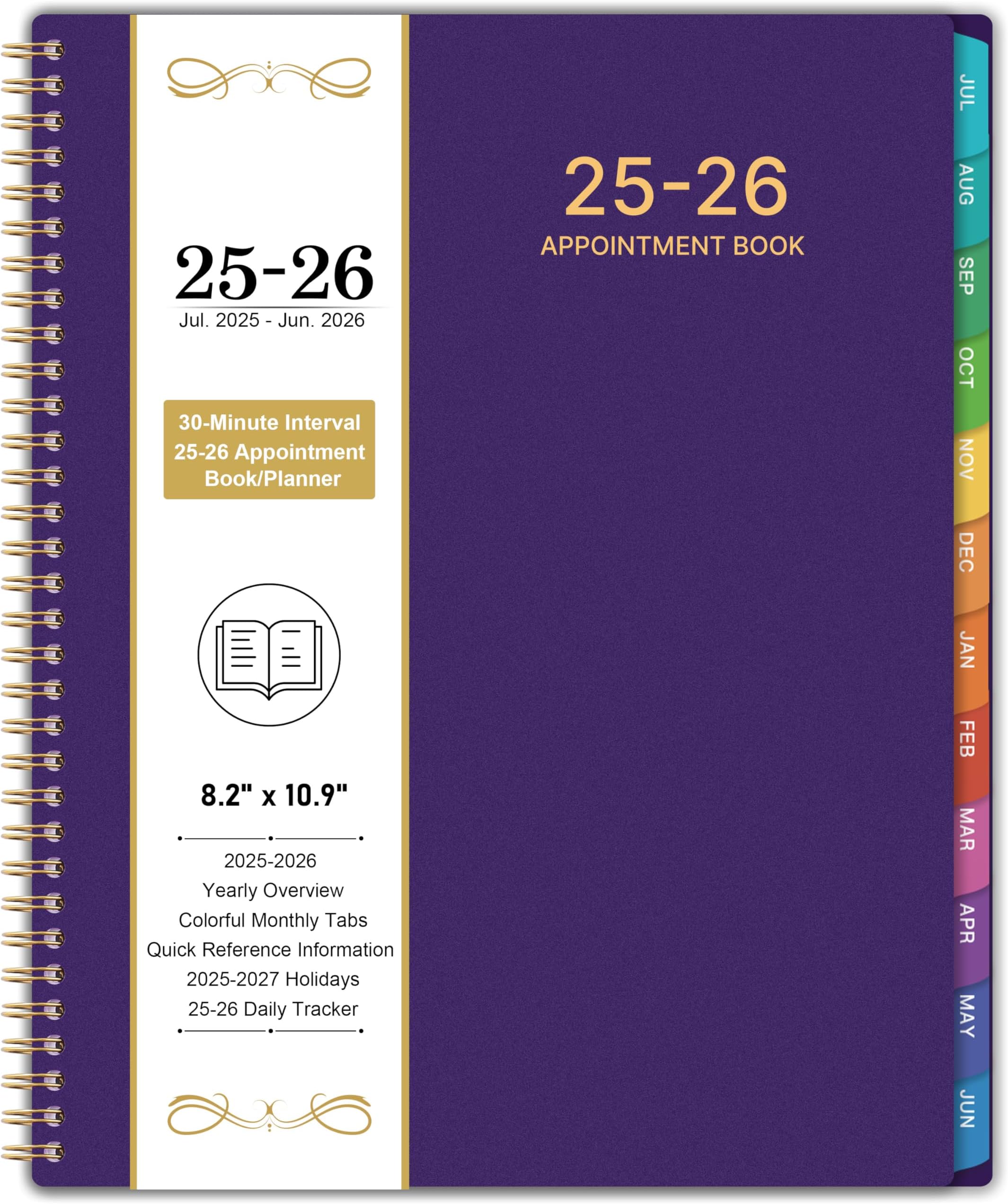 BooQool2025 Appointment Book/Planner - 8.2" x 10.9", Daily Planner 2025, Jan. - Dec. 2025, 2025 Daily Hourly Planner with 30-Minute Interval, 12 Monthly Tabs