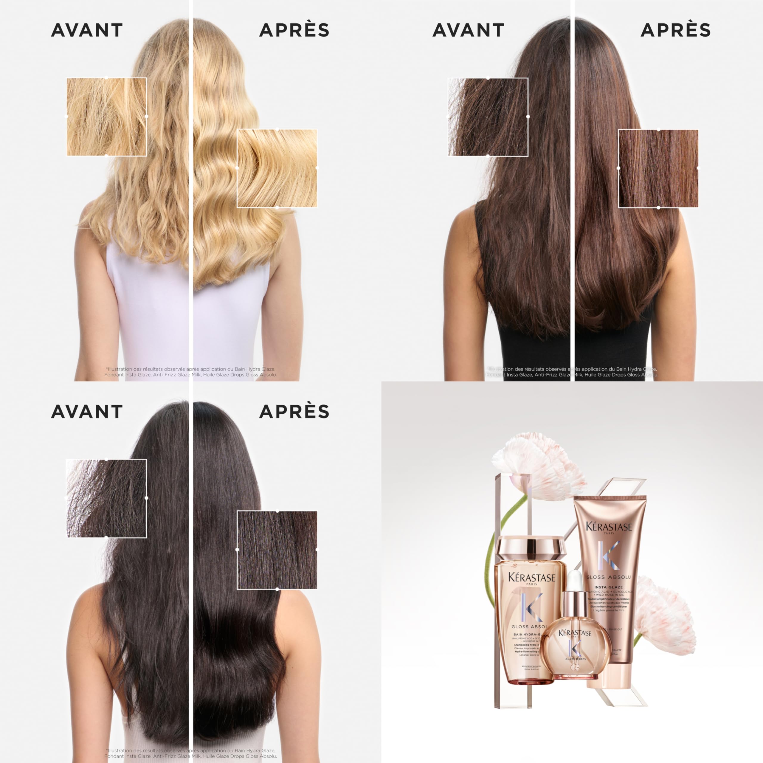 KERASTASE Gloss Absolu - Duo Shampoing Bain Hydra-Glaze 250 ml + Huile Glaze Drops 45 ml - Hydrate, Adoucit & Discipline - Légèreté Aérienne - Effet Ultra-Glossy - Cheveux Longs Sujets aux Frisottis