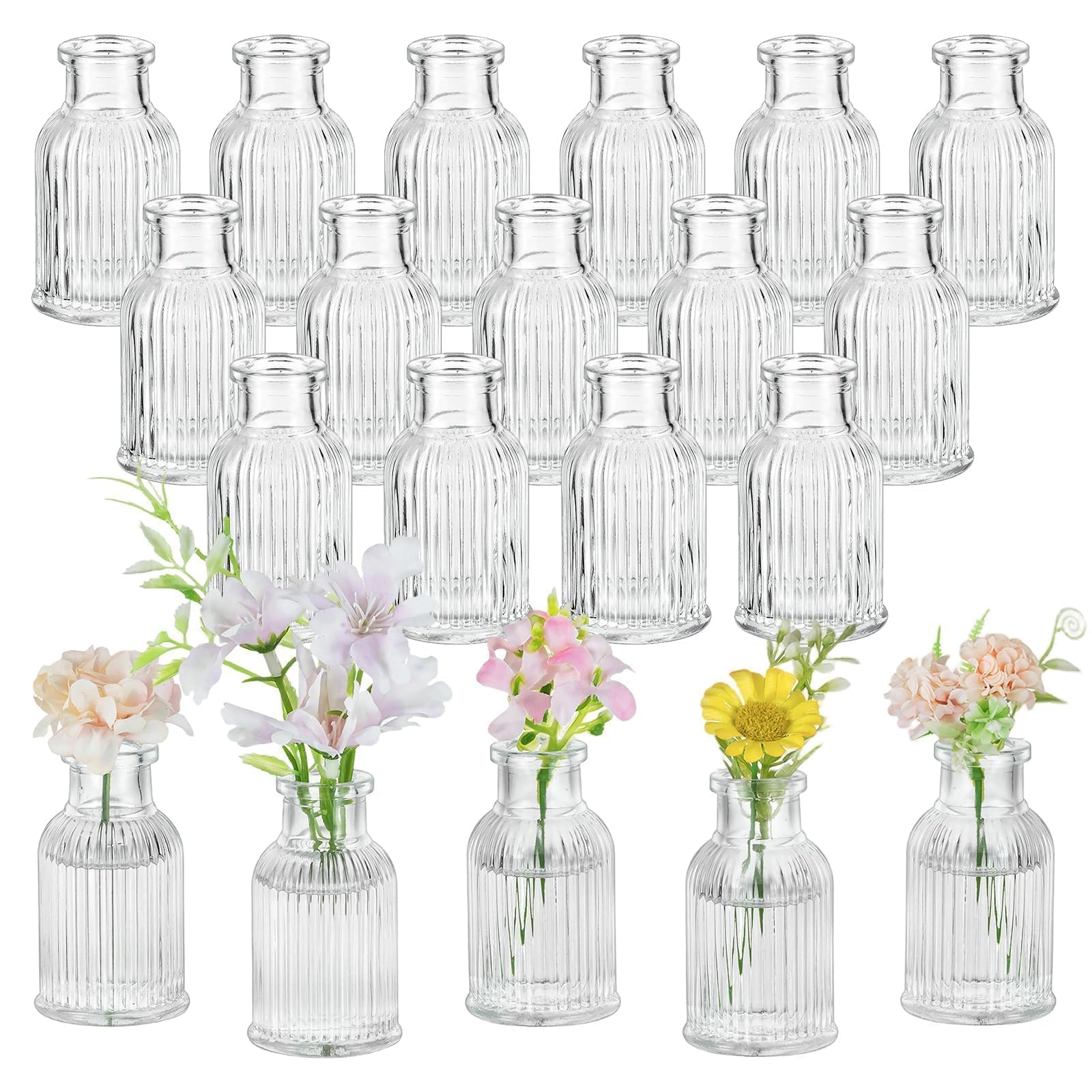 Glasseam Vaso di Vetro per Centrotavola: Set di 20 Piccoli Vasi Trasparenti per La Decorazione di Interni della Casa - Vasi Decorativi Moderni per Fiori Tulipano Rose