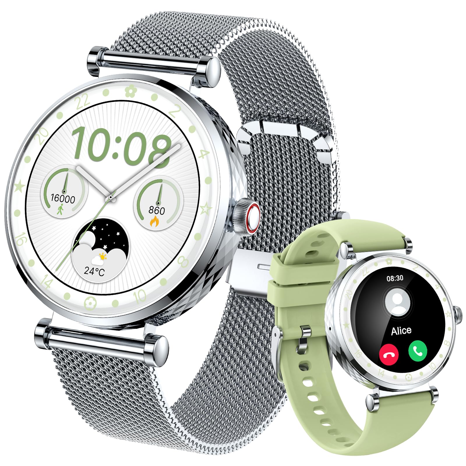 Matast Montre Connectée Femme Appel Bluetooth 1.19" AMOLED Smartwatch Santé Cycle Menstruel SpO2 Suivi Sommeil 110+ Modes Sport IP68 Étanche