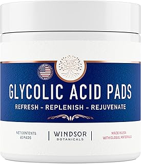 Glycolic Acid Pads for Face - Windsor Botanicals 20% AHA Chemical Exfoliating Face Pads for Skin Resurfacing - Exfoliant, ...
