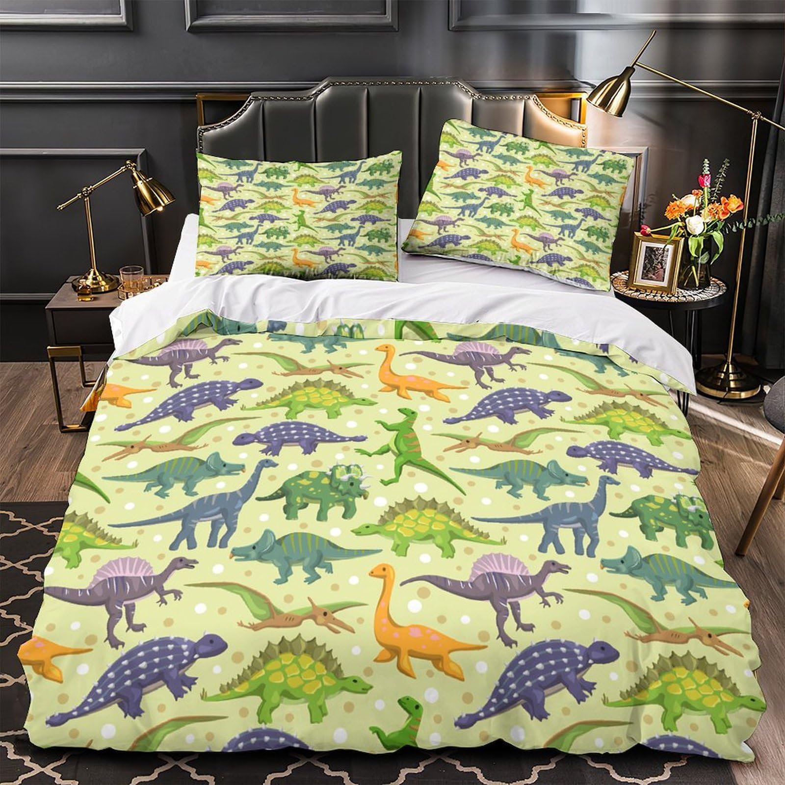 Housse de couette dinosaure 200x200cm en microfibre douce pour lit double ado