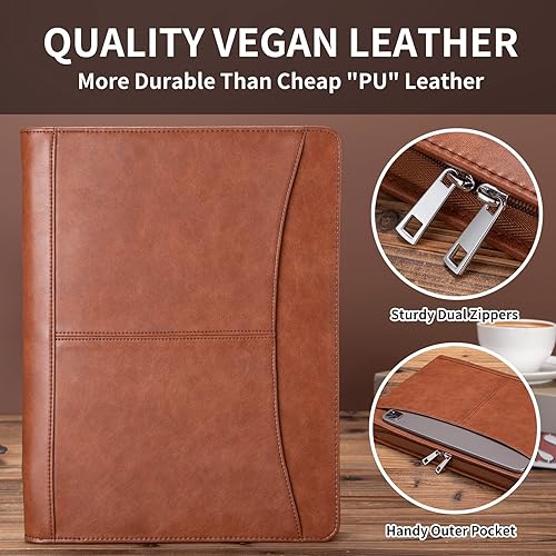 Miniatura 7 de Cartera personalizada de cuero vegano con bolsillo frontal para hombres y mujeres, carpeta con cremallera personalizada para cuaderno de 8.5 x 11