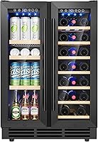 ICEVIVAL 24 Inch Built-In Dual Zone Wine & Beverage Fridge - 20 Bottles & 60 Cans, Quiet 40dB Cooling, Blue LED Light, Black