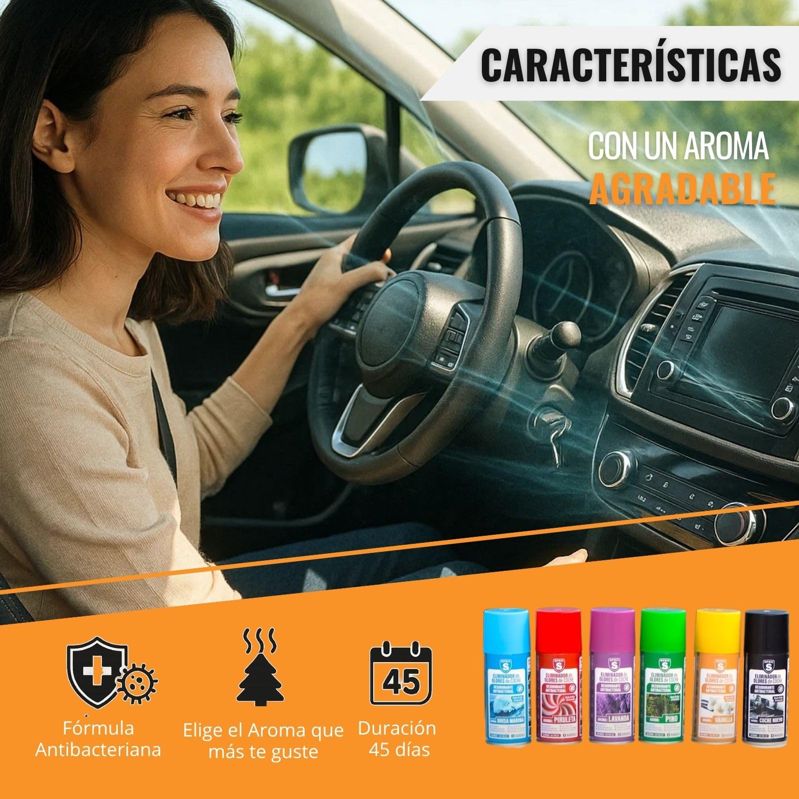 SPSIL Spray Eliminador de Olores Aroma Coche Nuevo 150 ml - Fórmula Antibacteriana - Duración de 45 Días - Duración de 45 Días