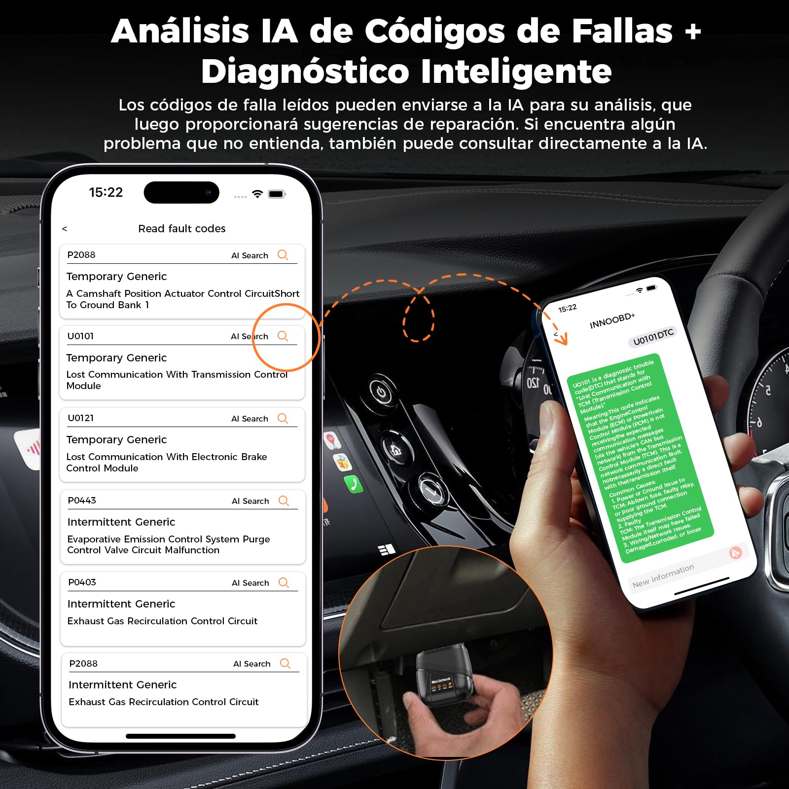 OBD2 Bluetooth Diagnosis Coche Multimarca: Escáner OBDII Diagnosis Bluetooth para Motor/AT/ABS/Airbag - Compatible iOS Android - Análisis Completo del Sistema y Actualizaciones Gratuitas de por Vida