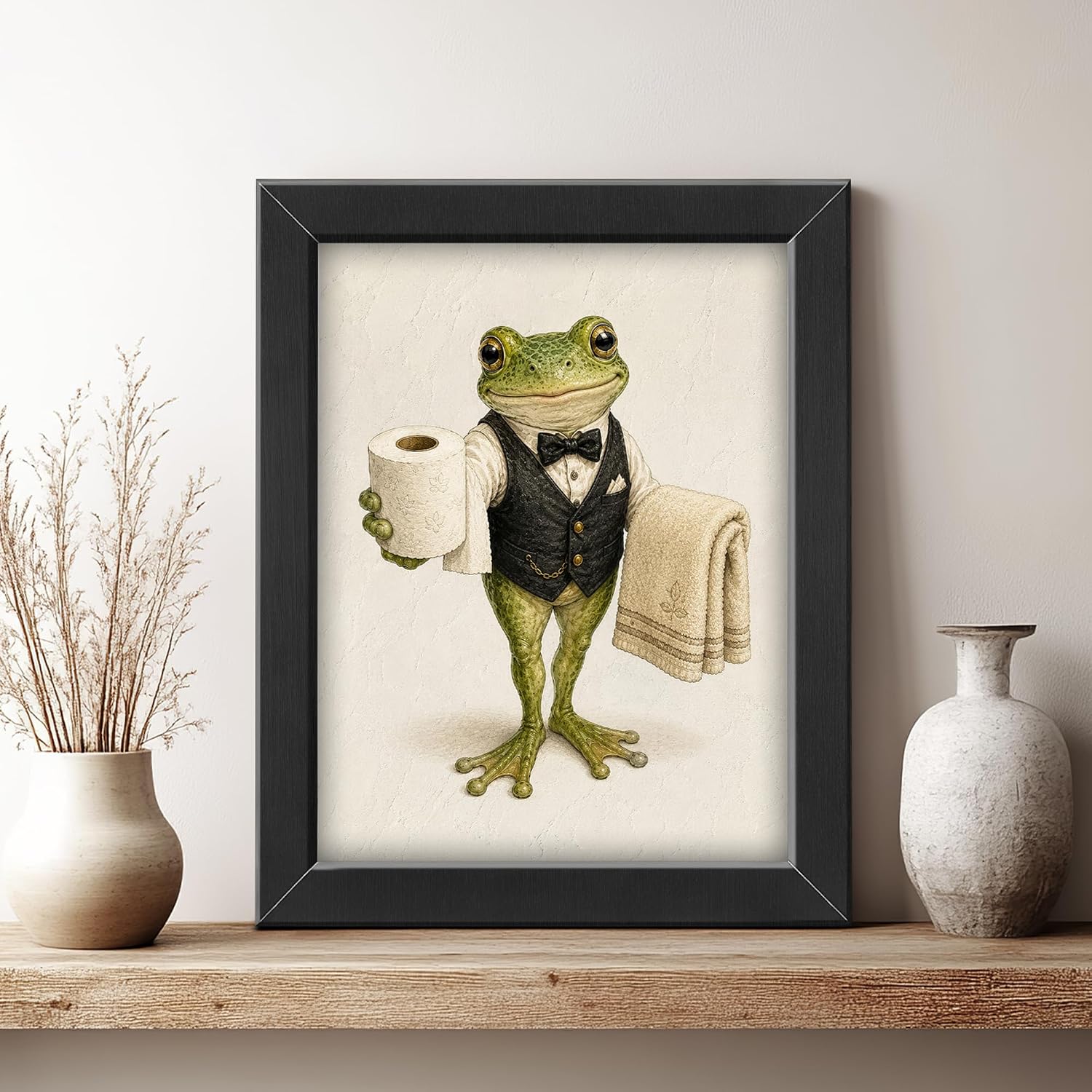 citari Frog Bathroom Decor Wall Art, Funny Animal Picture 12"x16" image 2