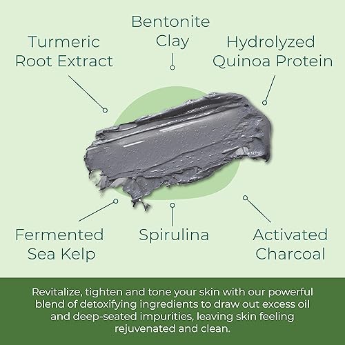 Miniatura 3 de Sea-el Máscara facial de barro de algas marinas para el cuidado de la piel, carbón activado y arcilla de bentonita, desintoxicación y reparación,