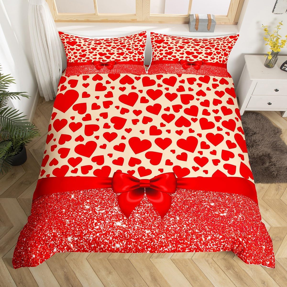 Housse de couette 240x220 cœur rouge pour une chambre parentale romantique et cosy