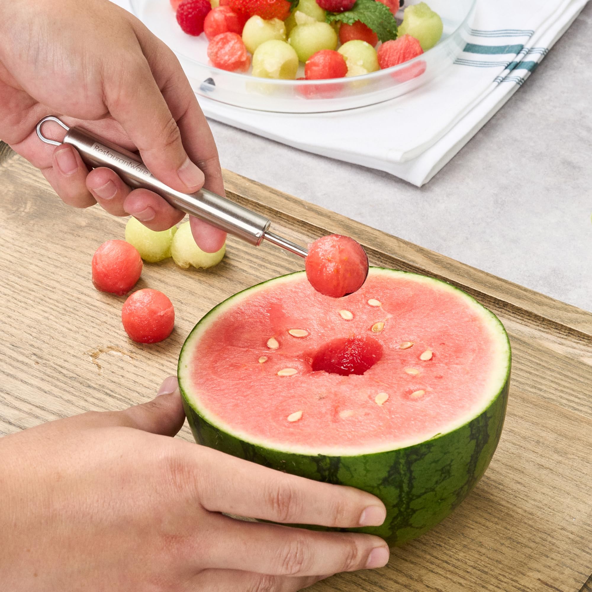 Restaurantware-German Standard 5.9 Inch Melon Baller, 1 Dishwashable Melon Scooper - Ergonomic Handle, Creates Smooth Round Balls, Stainless Steel Fruit Scooper, For Watermelon, Cantaloupe, And More - Image 5