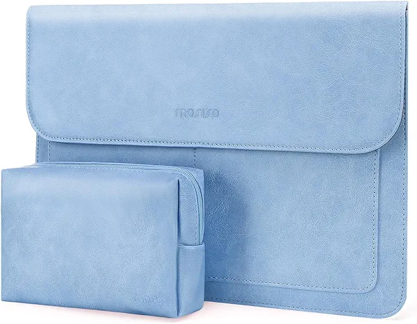 MOSISO Laptop Case 13 inch, 13 inch Laptop Sleeve Compatible with MacBook Air M4 M3 M2 M1 2025-2018 / Pro M2 M1 2025-2016, PU Leather Flap Carrying Case with Stand&Small Pouch, Pastel Blue