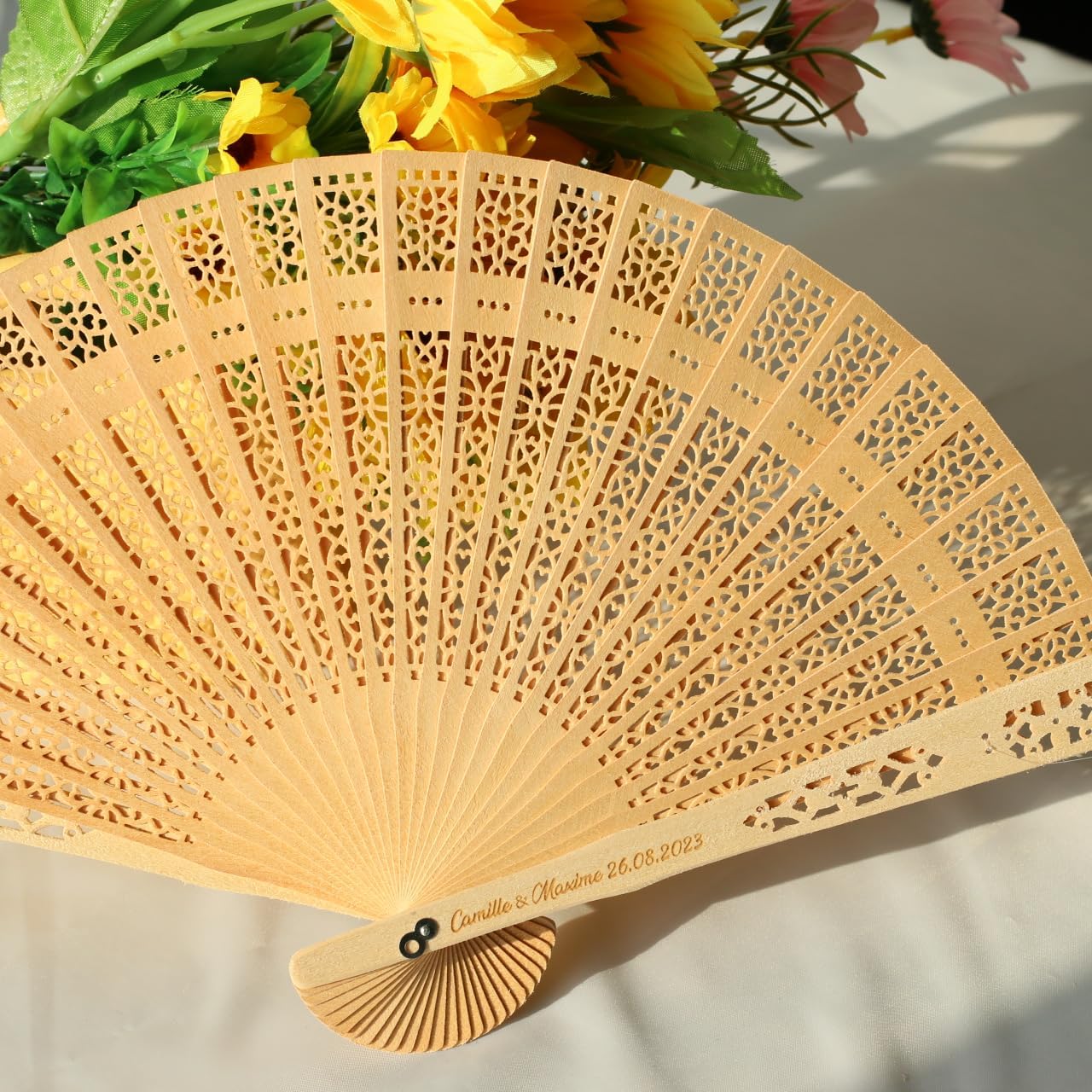 Personalized Sandalwood Wedding Fans, Custom Wedding Fans Wedding Party Favor, Monogram Hand Fans, Beach Summer Wooden Fans, Bridesmaid Fans (50pcs)