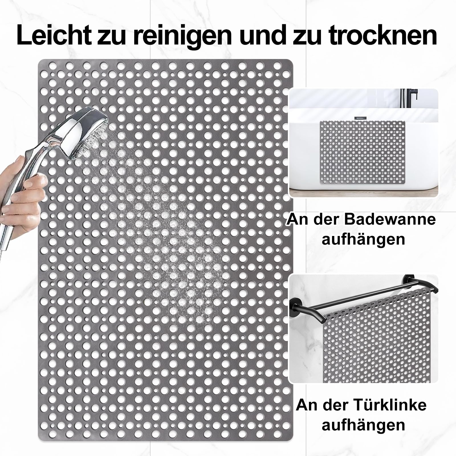 Duschmatte rutschfest 80x120 cm: Große und weiches TPE Antirutschmatte Dusche, Duscheinlage rutschfest mit Saugnäpfen und Großes Ablauflöchern, Rutschmatte dusche, schimmelresistent&maschinenwaschbar