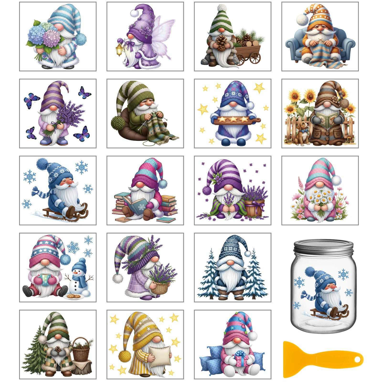 GLOBLELAND 18 Sheets Woolen Gnome Transfer Stickers 3.9x3.6inch Colorful Winter Snowman Transfer Decal Rub on Transfer for Cup Decal Vase Glass Art Crafts Decorations โ image 1