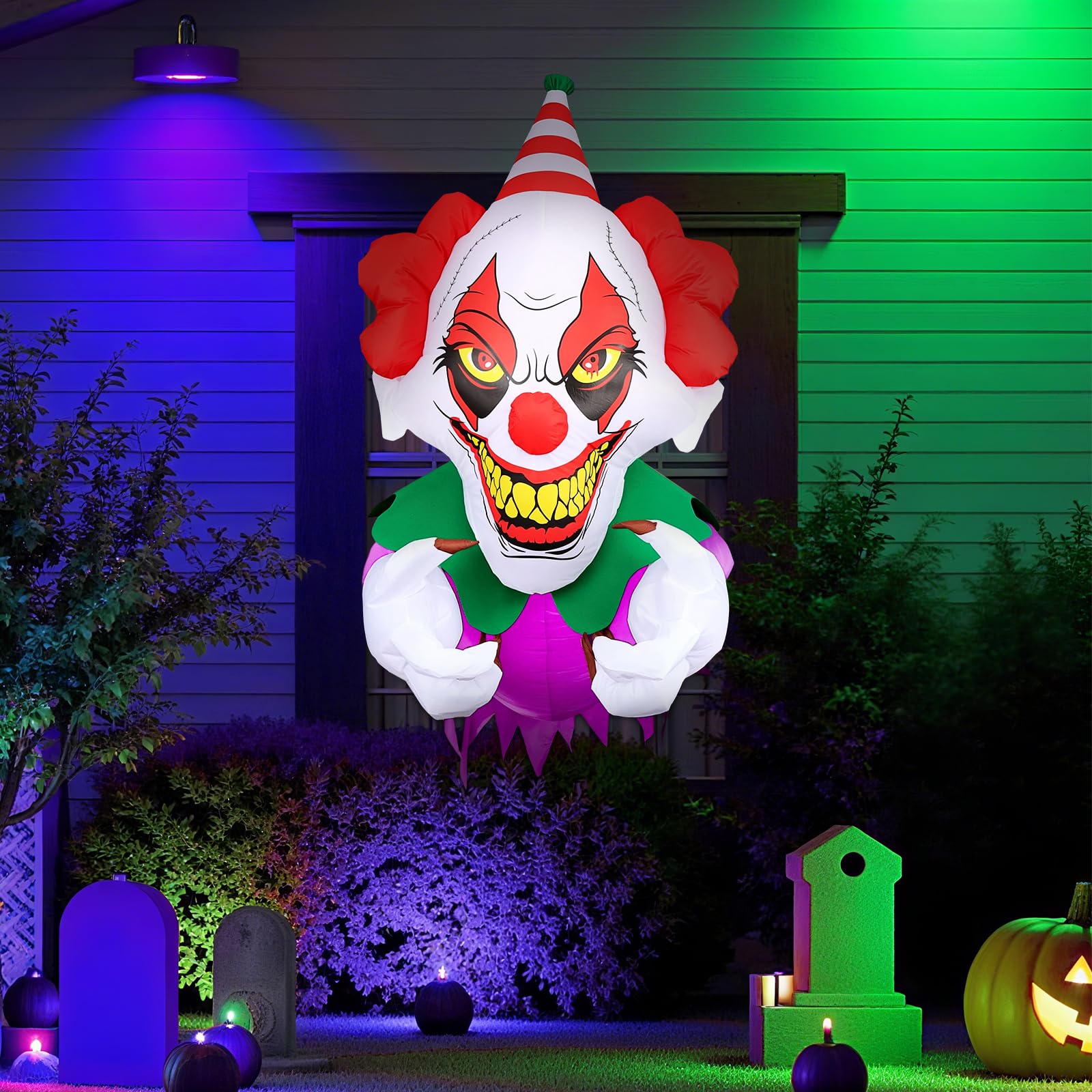 Halloween nadmuchiwane straszny klaun wyrwał się z okna, dmuchany klaun na Halloween z wbudowanymi światłami LED, dekoracje halloweenowe okno na zewnątrz, imprezę w pomieszczeniach