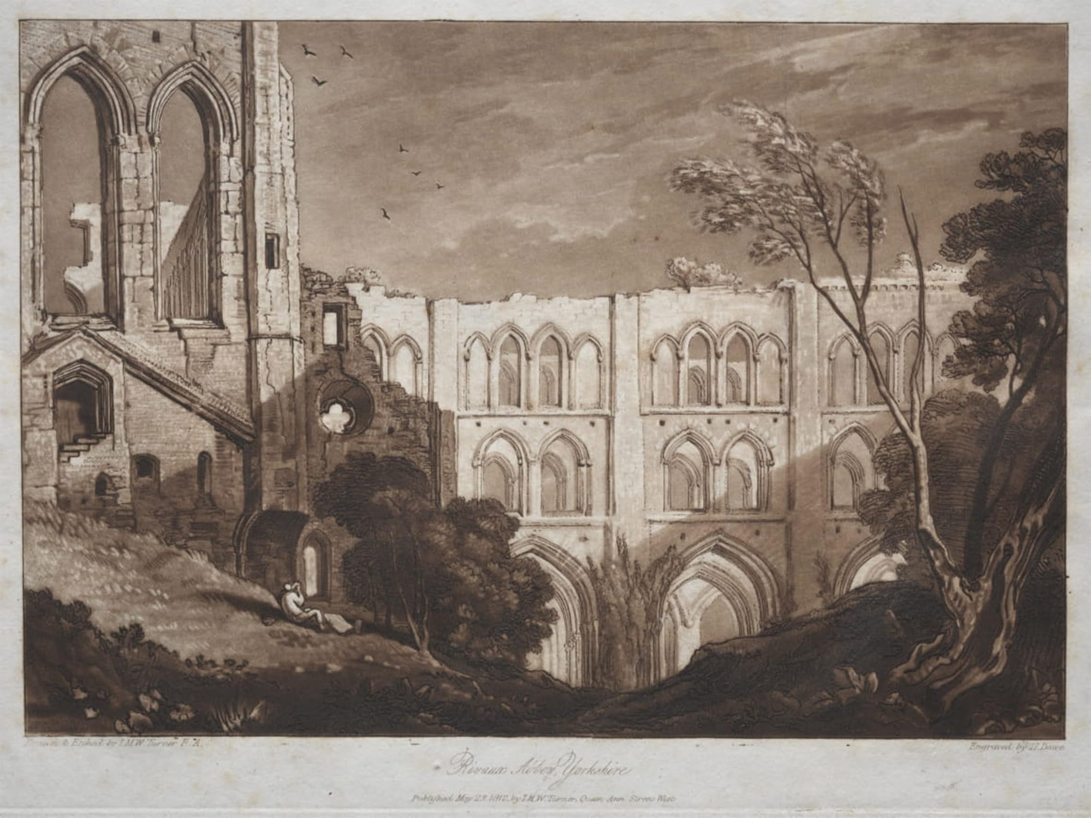 POSTERIIk Famous Modern Artwork Art Mural Rivaux Abbey Yorkshire by Mallord William Turner Oil Paintings Pictures for Home Decor 60x90cm