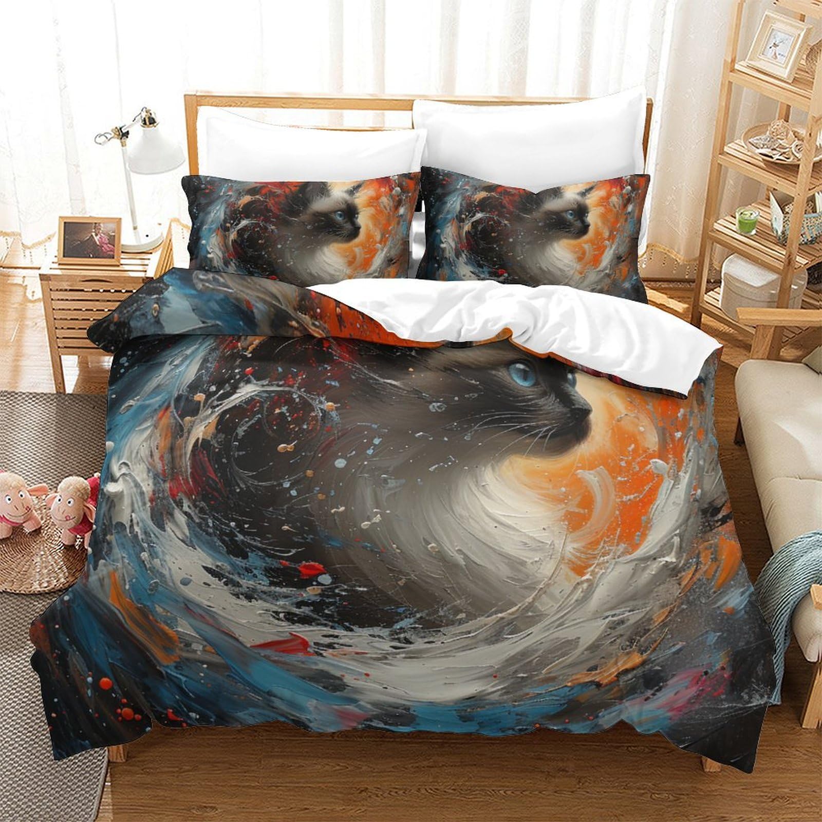 Linge de lit chat flamme 3D en microfibre super douce de qualité supérieure