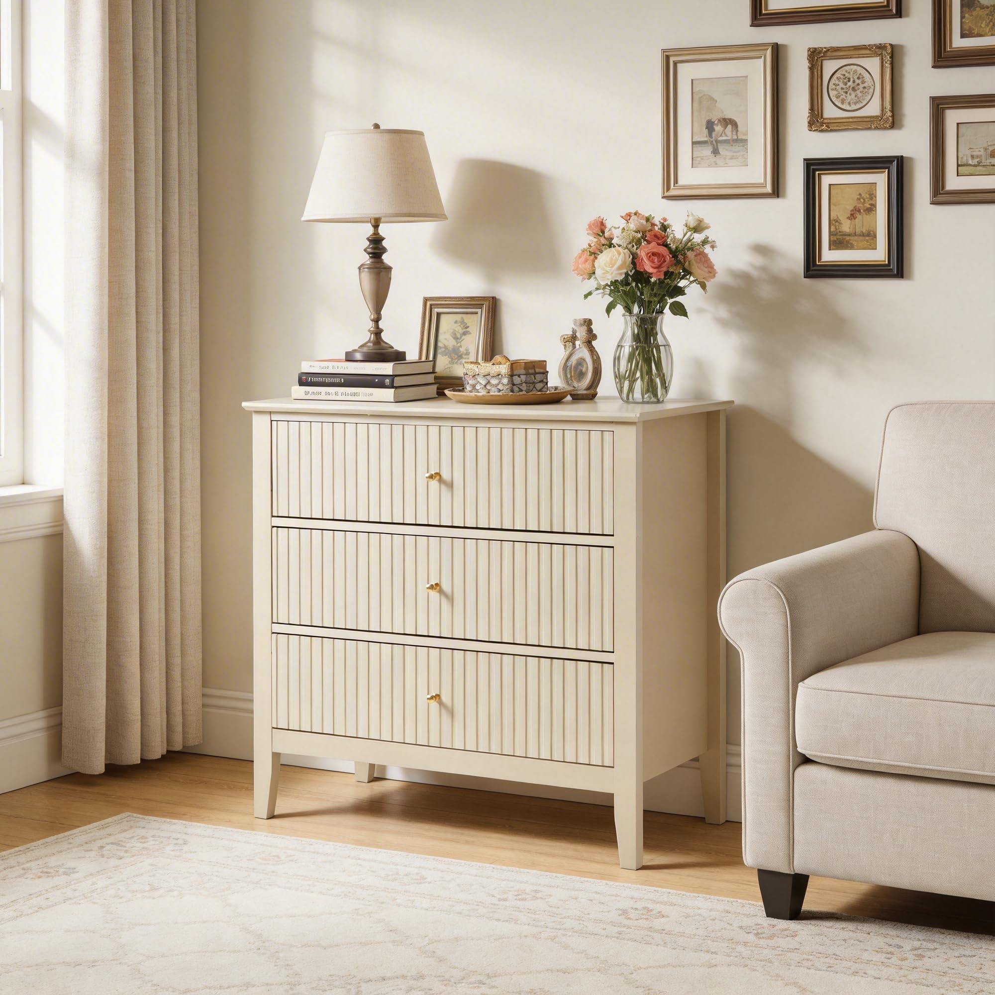 draw drawers バックオープンTシャツ ベージュ Amazon.com: RoyalCraft Beige Fluted 3 Drawer Dresser, 32 inch Wide