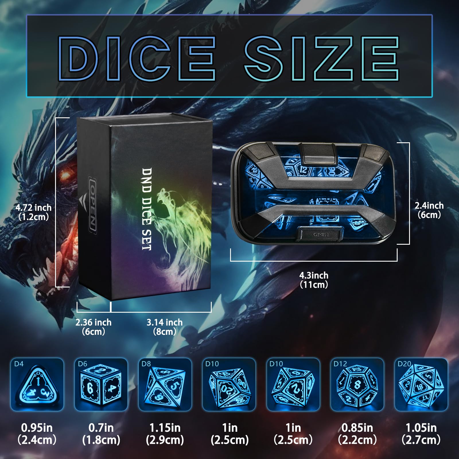 FONVGOGO Set Dadi D&D per Dungeons and Dragons Set Dadi DND Luminosi Wireless Ricaricabili con Scatola di Ricarica Dadi Poliedrici RGB LED 7 Pezzi DND Dice Set (Blu)