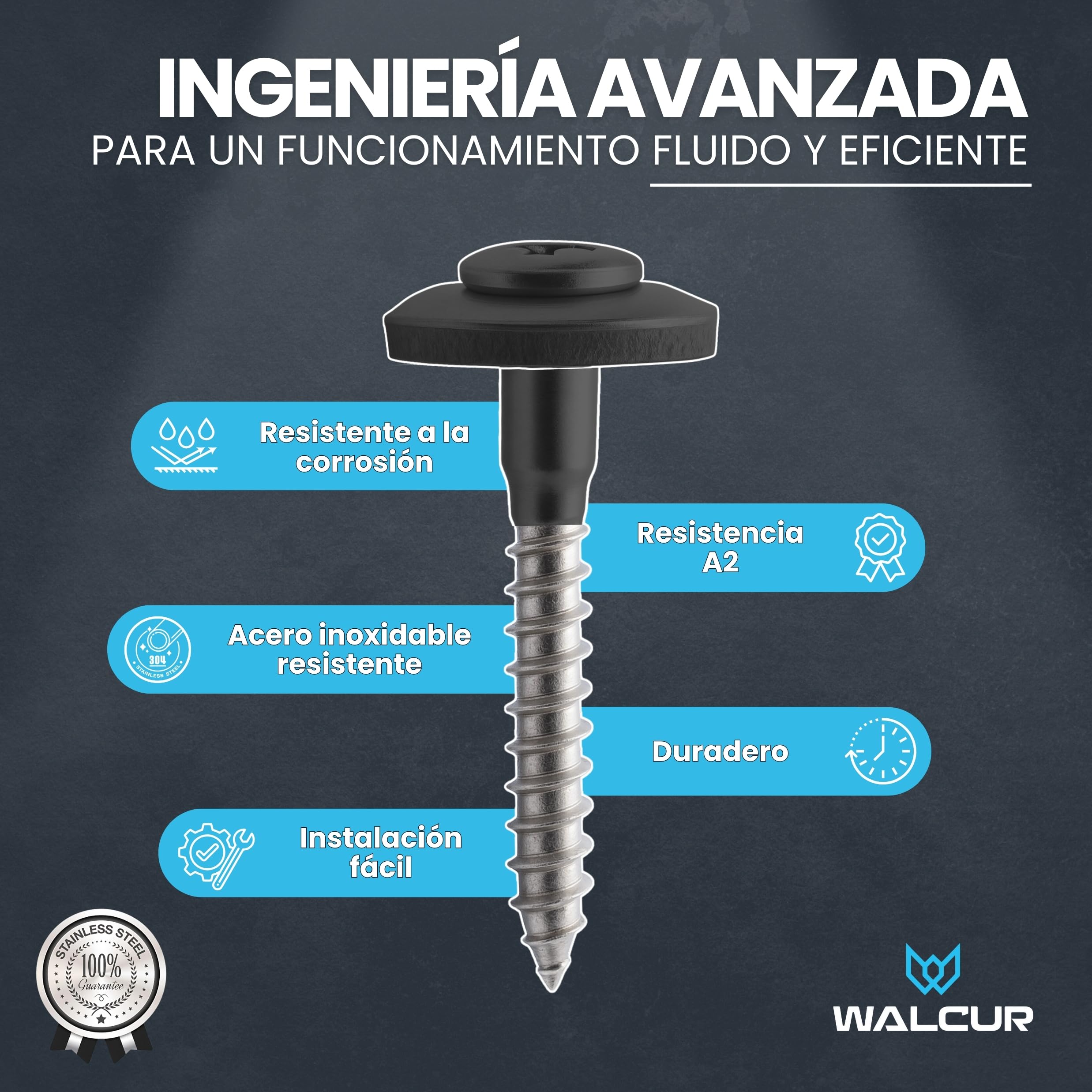 WALCUR Tornillos Spengler ø 4.5 x 35 mm Tornillos de Acero Inoxidable Autoperforantes para Tarimas 100 Piezas Tornillos para Techos a Prueba de Fugas con Arandelas de Goma Antracita Gris