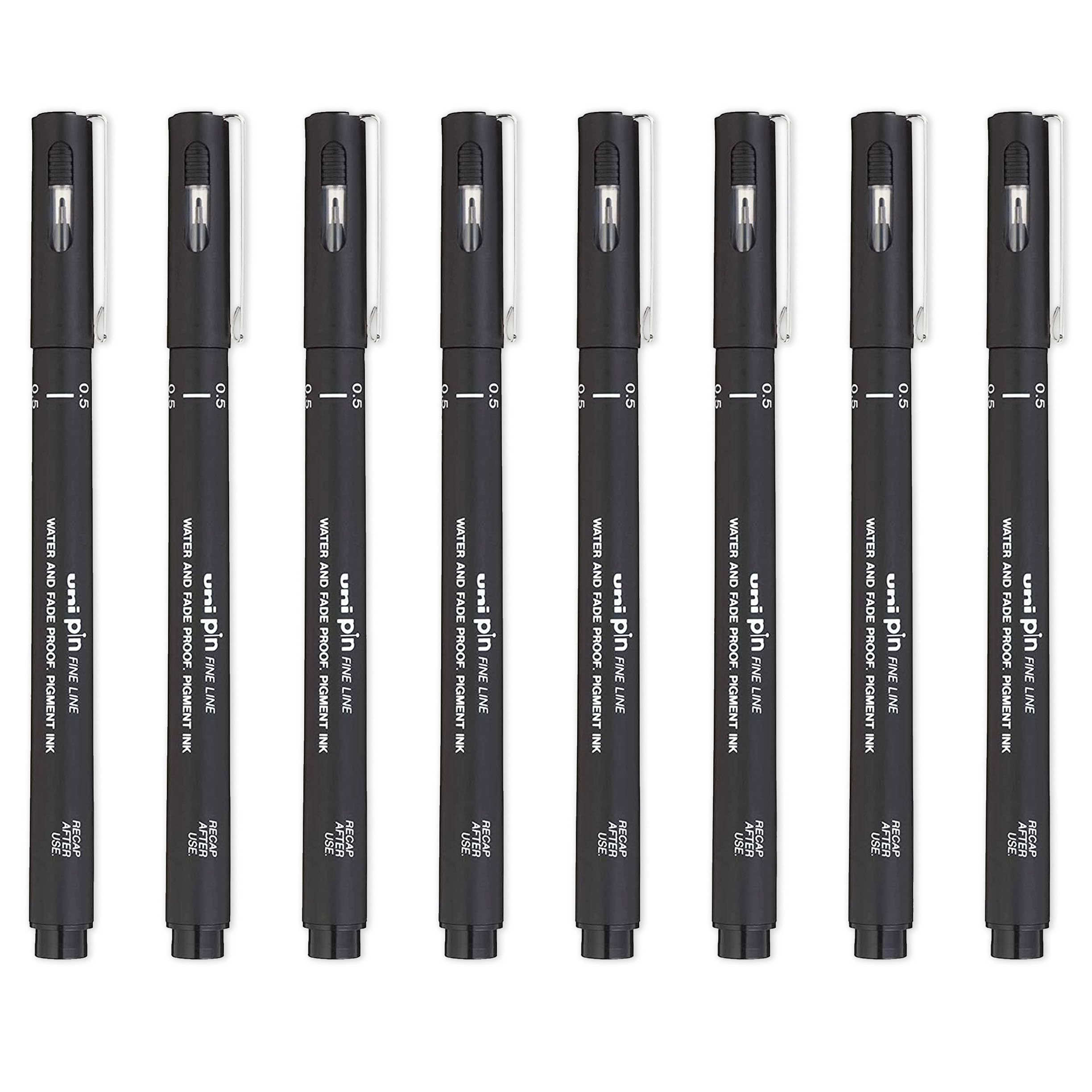 Uni Pin Fineliner Drawing Pens - Black Ink - 0.5mm Nib - Pack of 8 ...