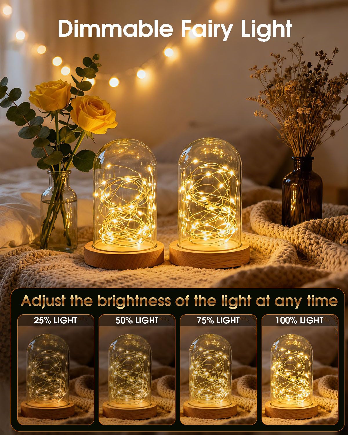 Stringa Luci LED, 4x10M 100LED Catene Luminose con USB Alimentata con Telecomando, 8 Modalità Impermeabile Decorative Luminosa per Giardino, Natale, Feste, Matrimonio(Bianco Caldo)