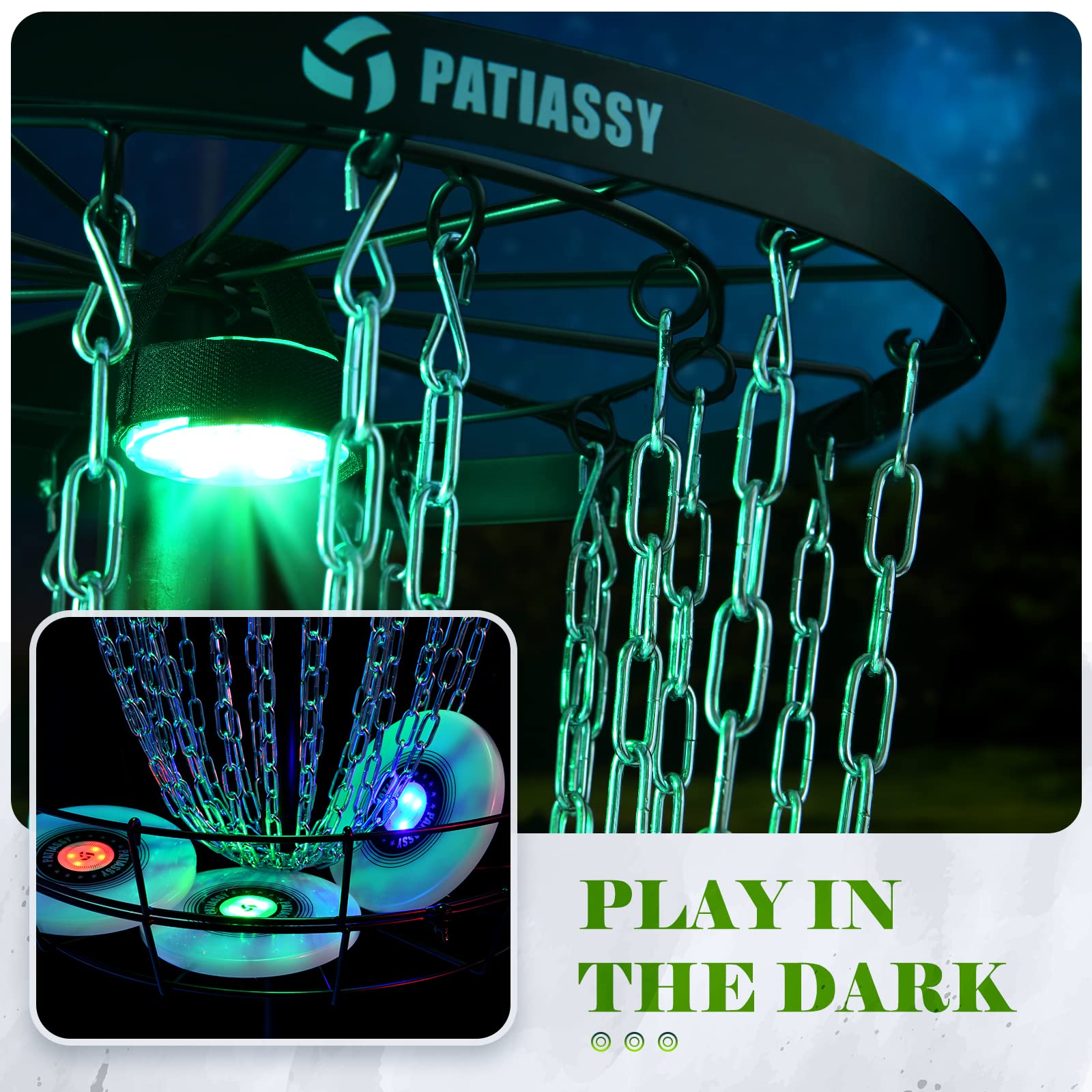 Patiassy Portable Disc Golf Basket With 24/12 Chains for Two Difficulty Levels of Practice Target for Night Practice