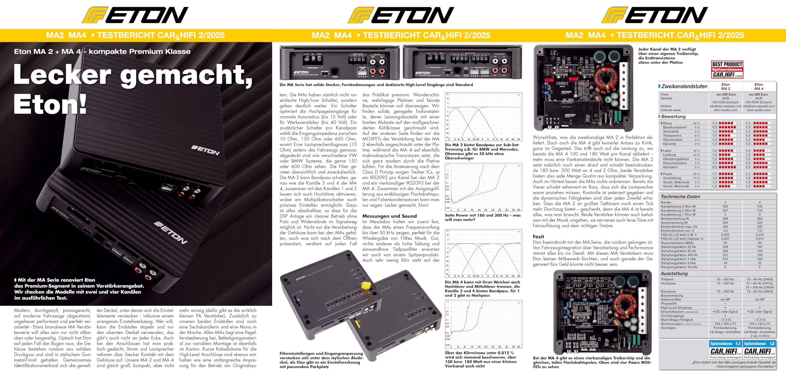 ETON MA 2 – kompakter 2 Kanal Verstärker, leistungsstarke digitale Mini Endstufe für Autos und Reisemobile, Class D Amp mit 2 x 190 W