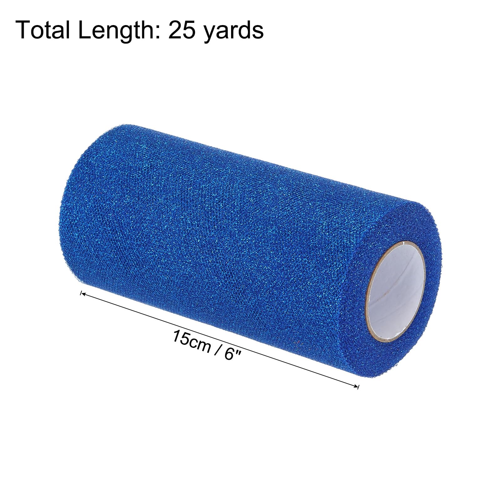 MECCANIXITY 6-Inch Wide Glitter Tulle Ribbon - 25 Yards Steel Blue Sparkly Netting For Crafts