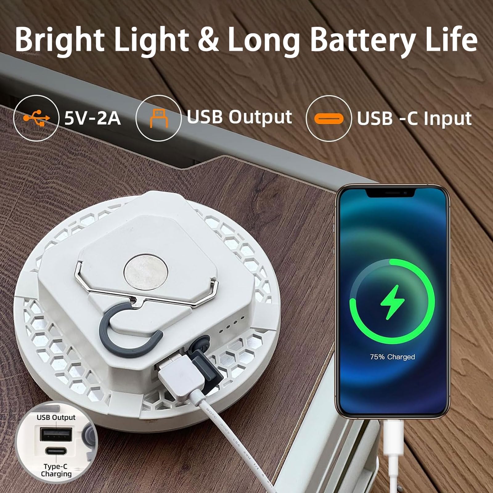 Iluminación de tienda colgante recargable de 10000 mAh, linterna LED portátil de 30 W 4000 lm con imán, 4 modos de iluminación, linterna LED impermeable IPX5 para emergencia