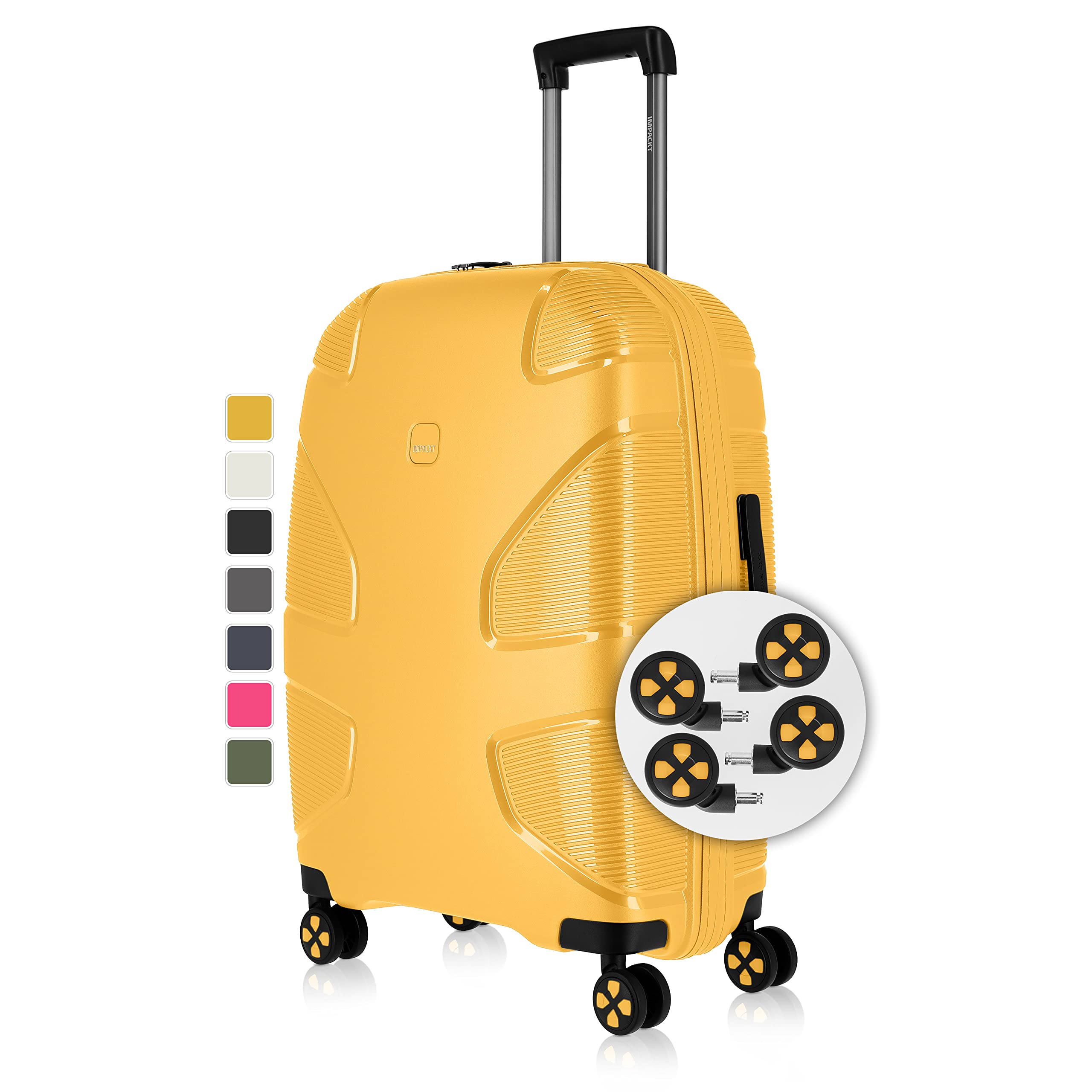 IMPACKT IP1 4-Wheel Hard case Made from Recycled Material, Sustainable Travel Suitcase with Interchangeable Click Wheels, Sunset Yellow, 67 cm (Größe M), Casual